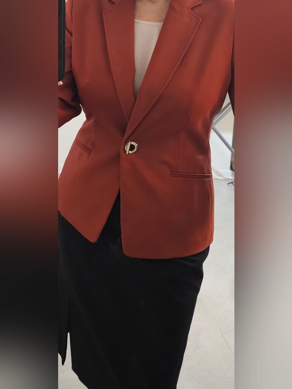 Kasper Burnt Orange Single-Button Blazer with Gold Tone Hardware